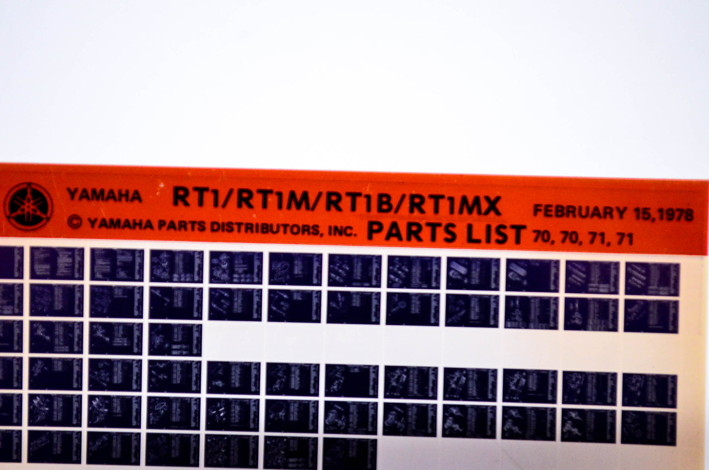 OEM Yamaha RT1/RT1M/RT1B/RT1MX 1978/February 15 '70 - '71 Parts List Microfiche