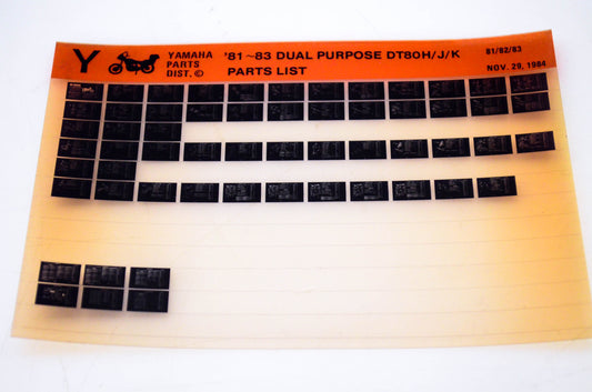 OEM Yamaha DT80H/J/K 1984/November '81 - '83 Dual Purpose Parts List Microfiche