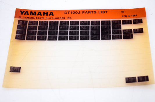 OEM Yamaha DT100J 1982/February 4 '82 Parts List Microfiche