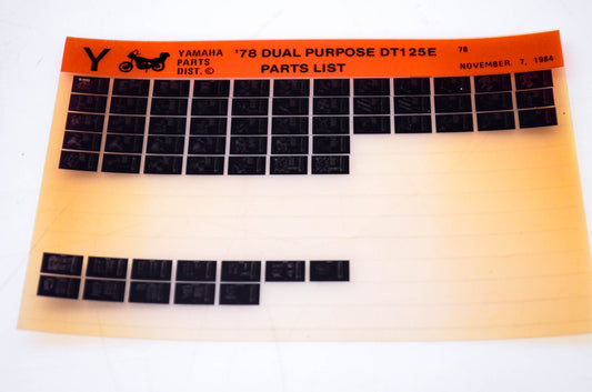 OEM Yamaha DT125E 1984/November 7 '78 Dual Purpose Parts List Microfiche
