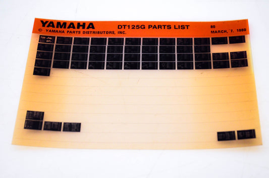OEM Yamaha DT125G 1980/March 7 '80 Parts List Microfiche