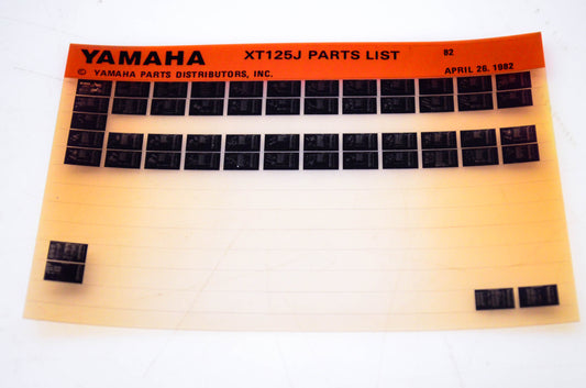 OEM Yamaha XT125J 1982/April 26 '82 Parts List Microfiche