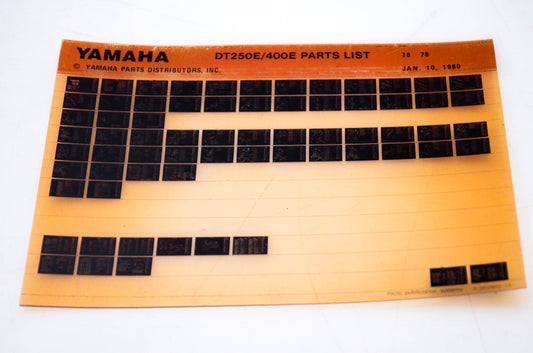 OEM Yamaha DT250E/400E 1980/January 10 '78 Parts List Microfiche
