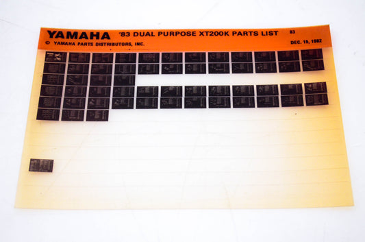 OEM Yamaha XT200K 1982/December 15 '83 Dual Purpose Parts List Microfiche