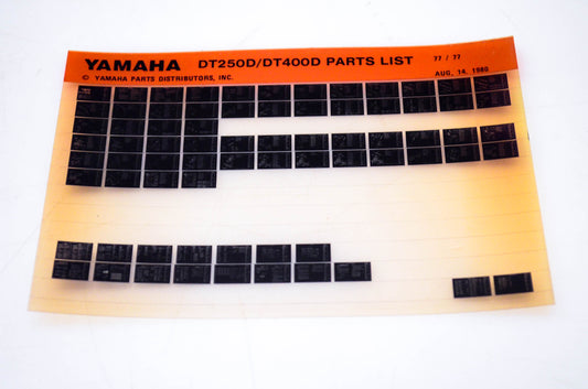 OEM Yamaha DT250D/DT400D 1980/August 14 '77 Parts List Microfiche