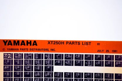 OEM Yamaha XT250H 1981/July 29 '81 Parts List Microfiche