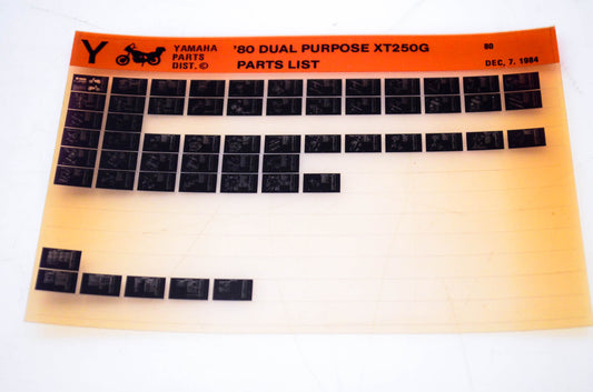 OEM Yamaha XT250G 1984/December 7 '80 Dual Purpose Parts List Microfiche