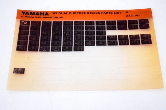 OEM Yamaha XT250K 1983/January 21 '83 Dual Purpose Parts List Microfiche
