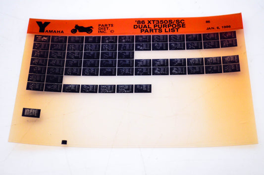 OEM Yamaha XT350S/SC 1986/January 6 '86 Dual Purpose Parts List Microfiche