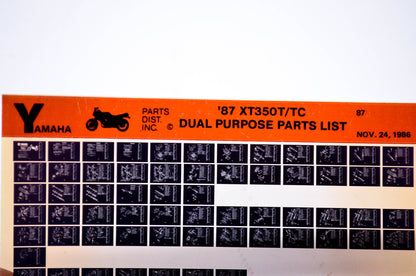 OEM Yamaha XT350T/TC 1986/November 24 '87 Dual Purpose Parts List Microfiche
