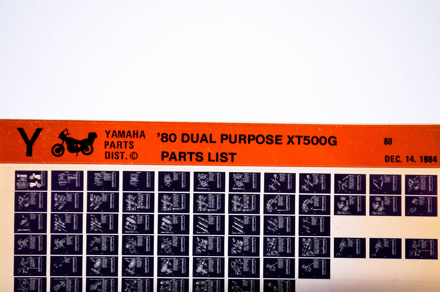 OEM Yamaha XT500G 1984/December 14 '80 Dual Purpose Parts List Microfiche