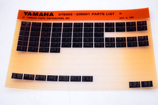 OEM Yamaha XT500E-205001 1981/October 9 '78 Parts List Microfiche