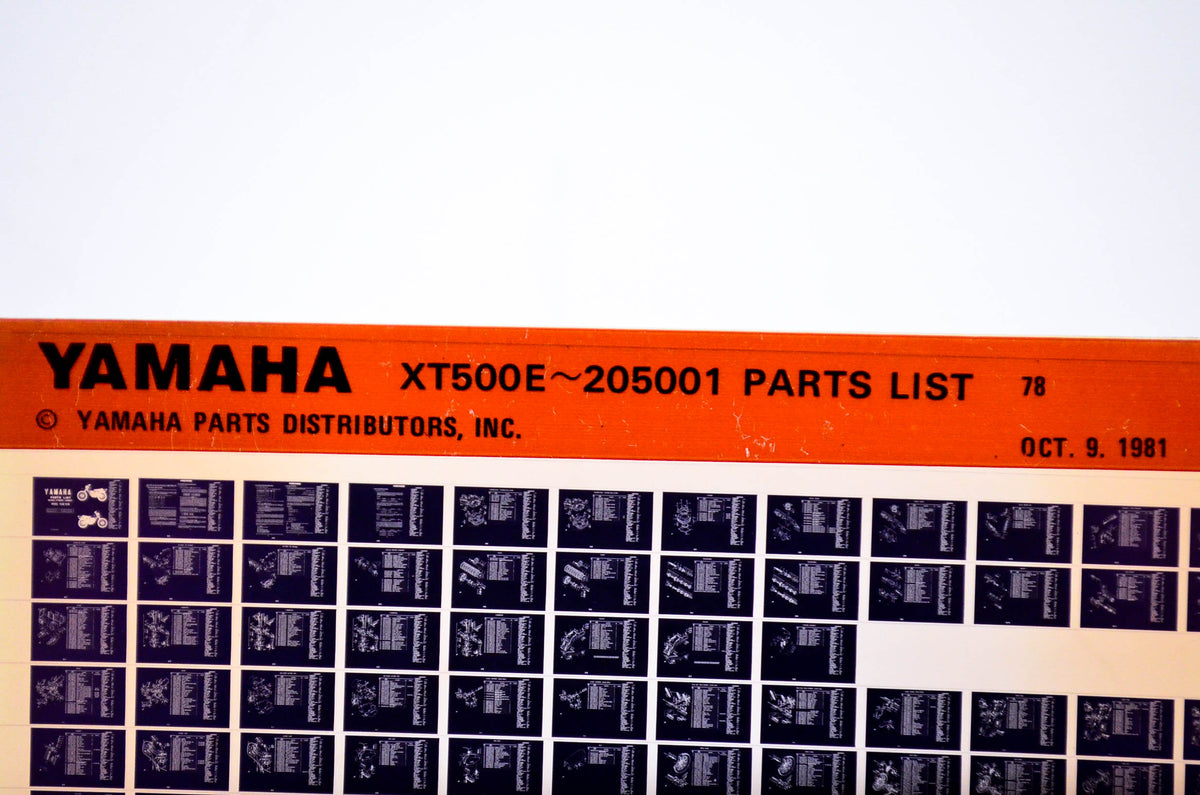 OEM Yamaha XT500E-205001 1981/October 9 '78 Parts List Microfiche