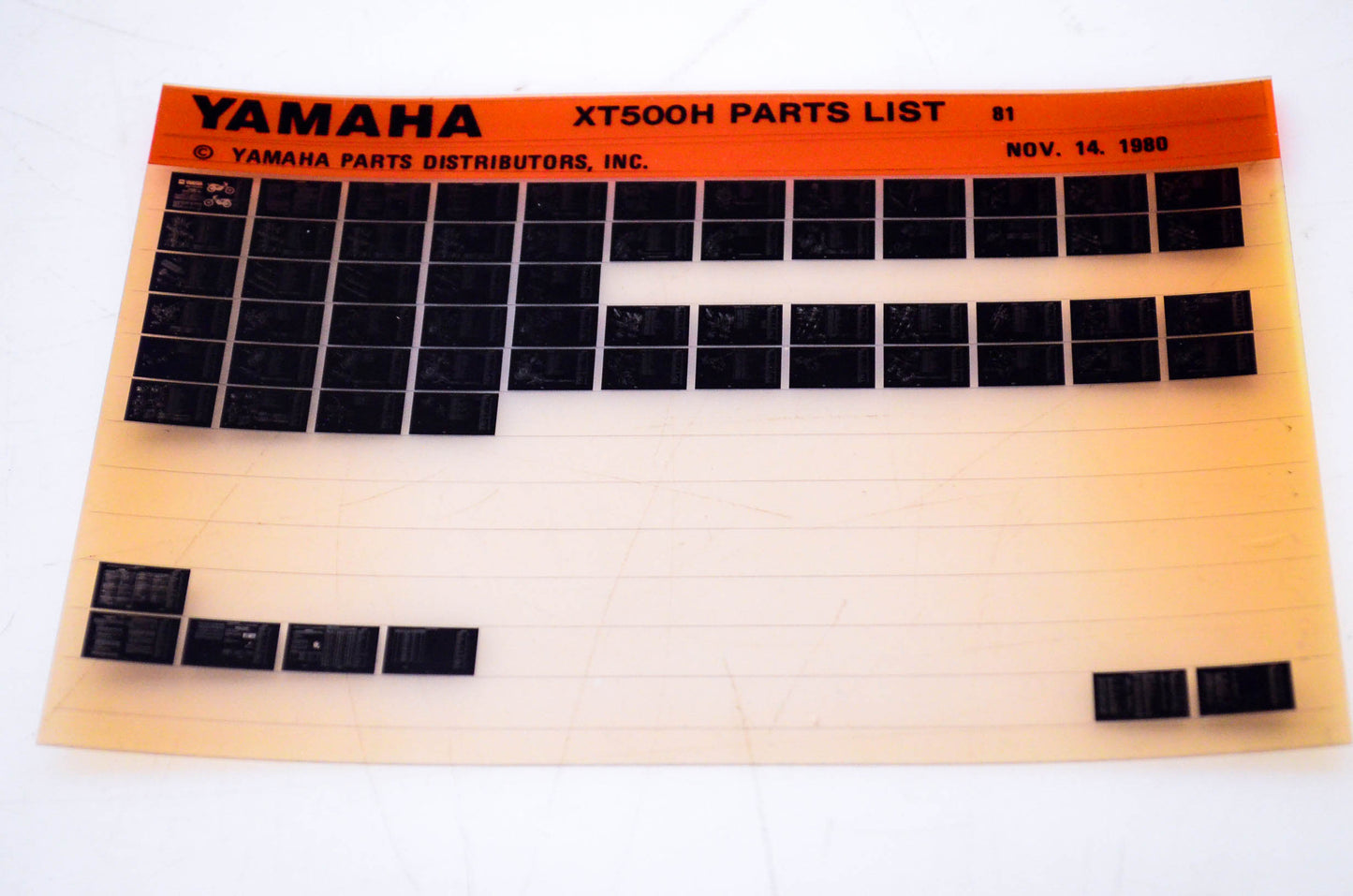 OEM Yamaha XT500H 1980/November 14 '81 Parts List Microfiche