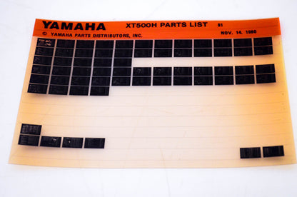 OEM Yamaha XT500H 1980/November 14 '81 Parts List Microfiche