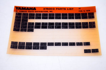 OEM Yamaha XT500 D 1979/February 9 '77 Parts List Microfiche