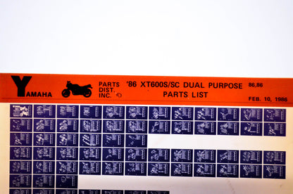 OEM Yamaha XT600S/SC 1986/February 10 '86 Dual Purpose Parts List Microfiche