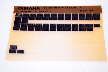 OEM Yamaha SR185H 1984/January 20 '81 Parts List Microfiche