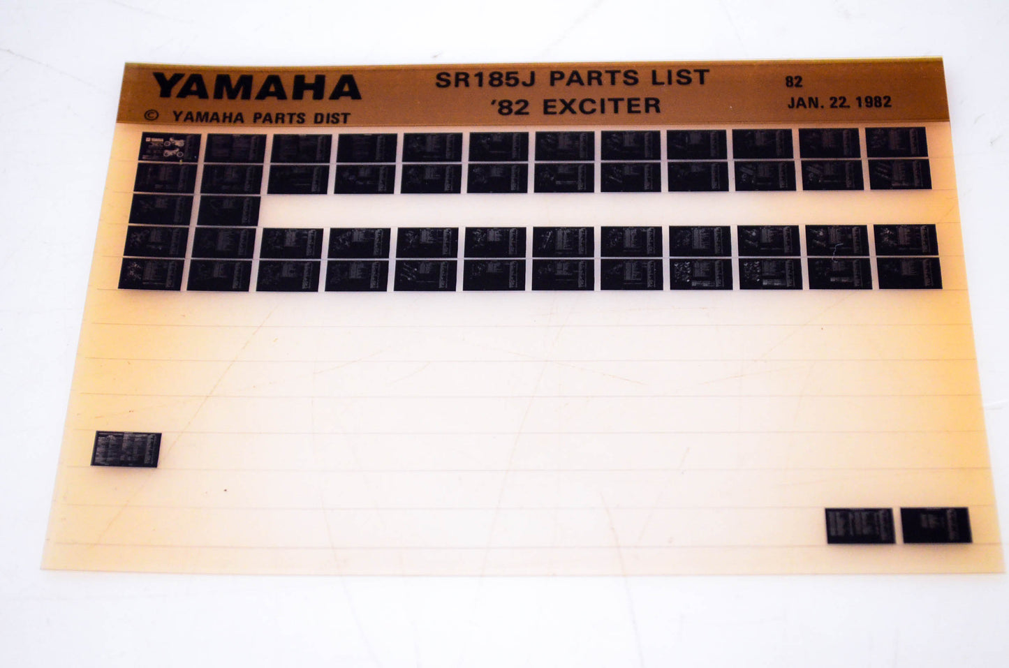 OEM Yamaha SR185J 1982/January 22 '82 Exciter Parts List Microfiche