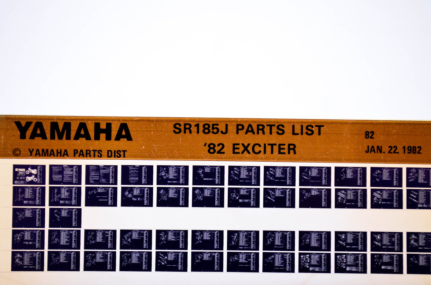 OEM Yamaha SR185J 1982/January 22 '82 Exciter Parts List Microfiche