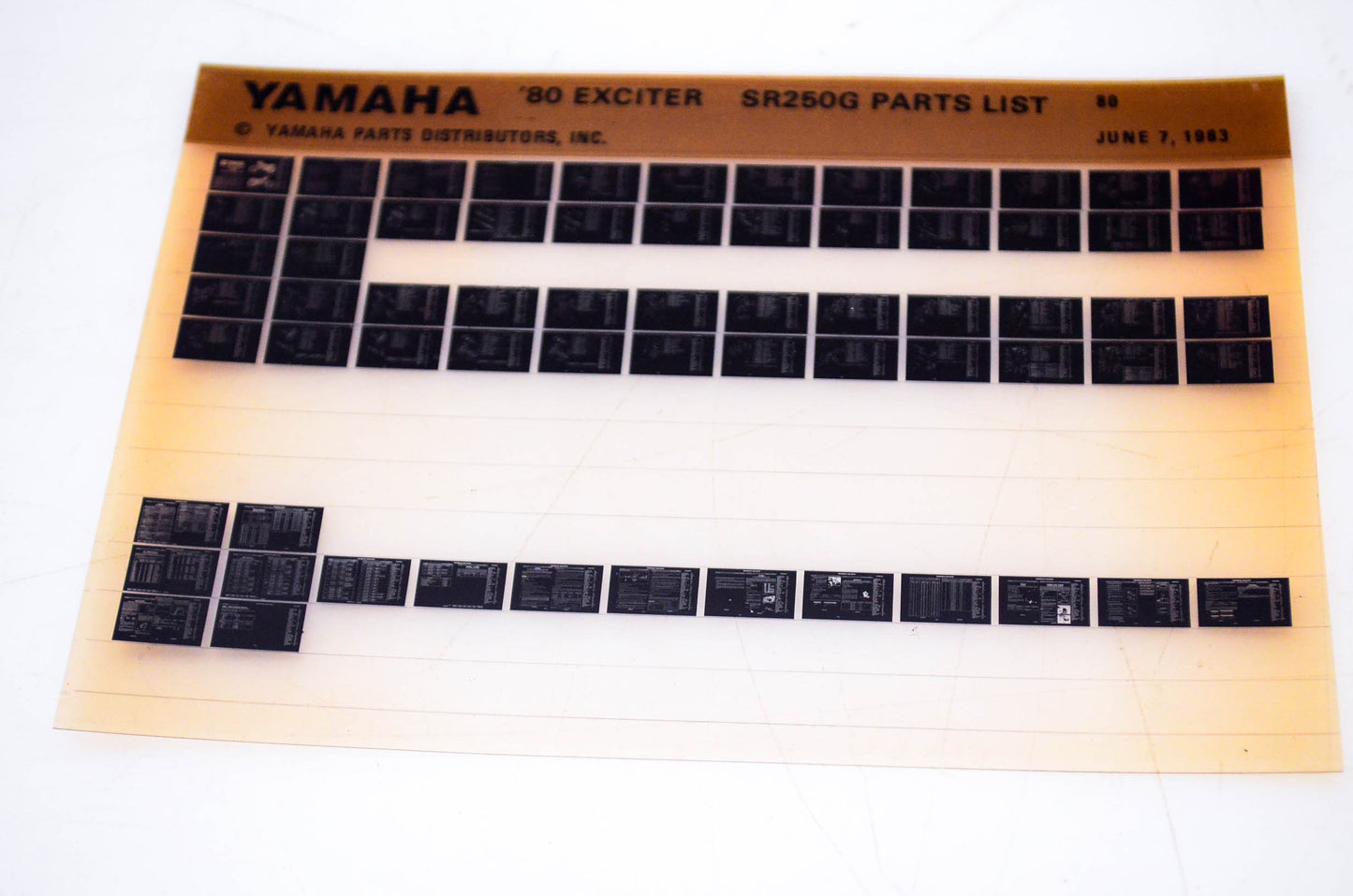 OEM Yamaha SR250G 1983/June 7 '80 Exciter Parts List Microfiche