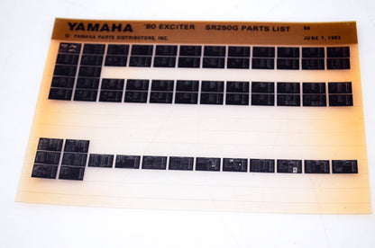 OEM Yamaha SR250G 1983/June 7 '80 Exciter Parts List Microfiche