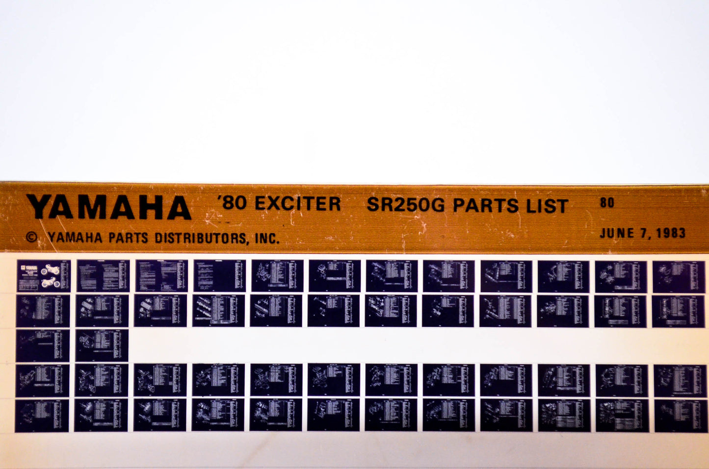 OEM Yamaha SR250G 1983/June 7 '80 Exciter Parts List Microfiche
