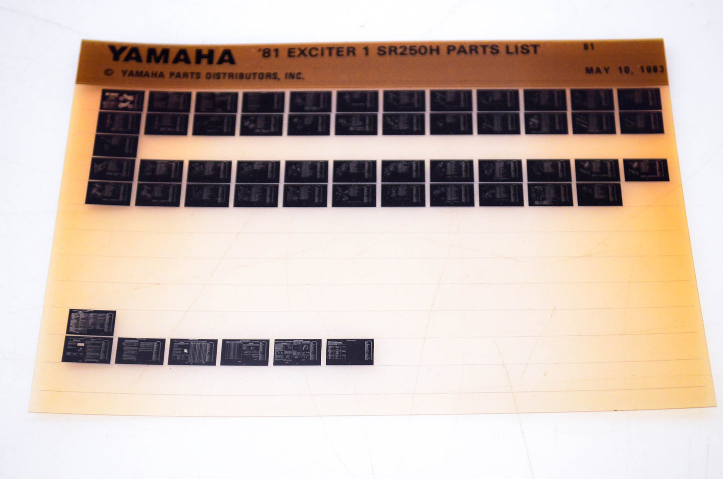 OEM Yamaha SR250H 1983/May 10 '81 Exciter 1 Parts List Microfiche