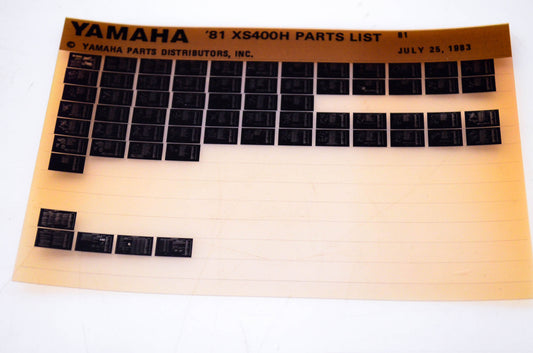 OEM Yamaha XS400H 1983/July 25 '81 Parts List Microfiche
