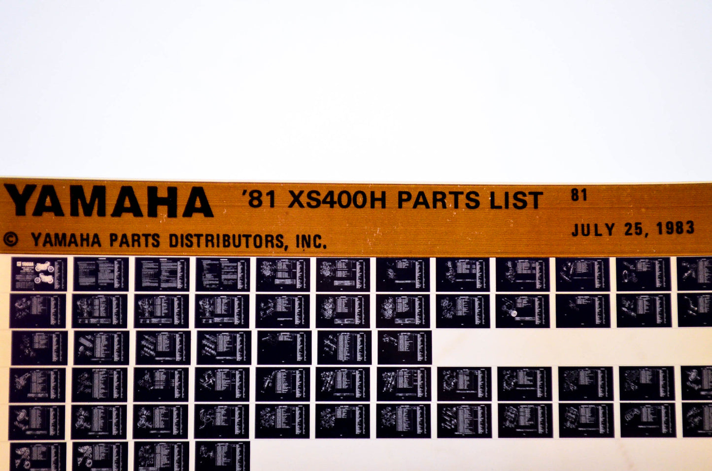 OEM Yamaha XS400H 1983/July 25 '81 Parts List Microfiche