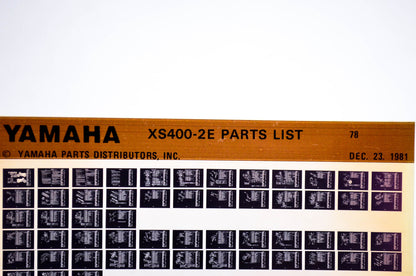 OEM Yamaha XS400-2E 1981/December 23 '78 Parts List Microfiche
