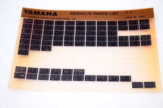 OEM Yamaha XS500C/D 1979/June 25 '76 - '77 Parts List Microfiche