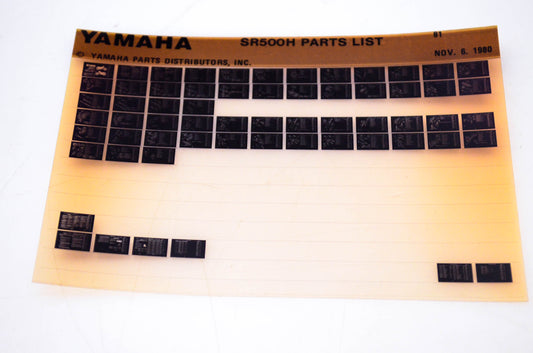 OEM Yamaha SR500H 1980/November 6 '81 Parts List Microfiche