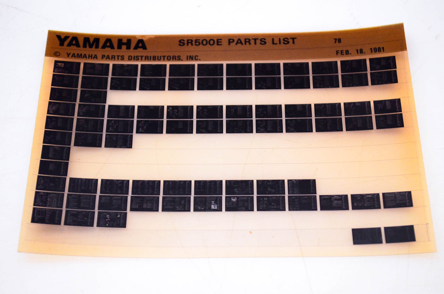 OEM Yamaha SR500E 1981/February 18 '78 Parts List Microfiche