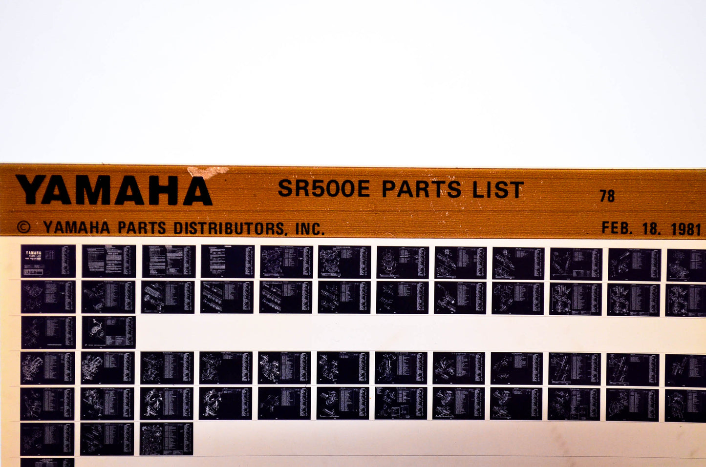 OEM Yamaha SR500E 1981/February 18 '78 Parts List Microfiche
