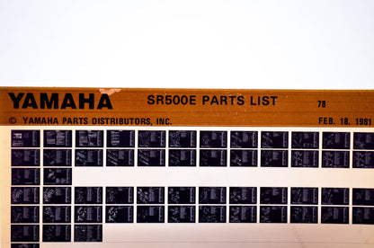 OEM Yamaha SR500E 1981/February 18 '78 Parts List Microfiche