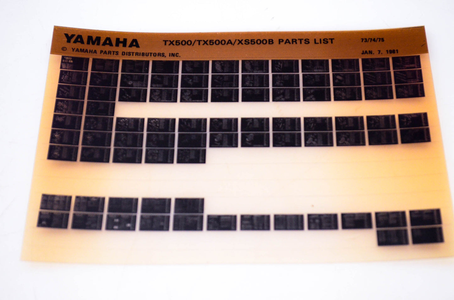 OEM Yamaha TX500/TX500A/XS500B 1981/January 7 '73 - '75 Parts List Microfiche