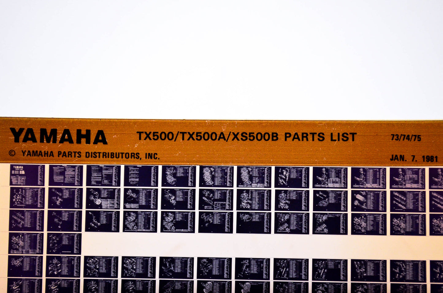 OEM Yamaha TX500/TX500A/XS500B 1981/January 7 '73 - '75 Parts List Microfiche