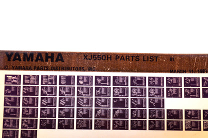OEM Yamaha XJ550H 1981/March 11 '81 Parts List Microfiche