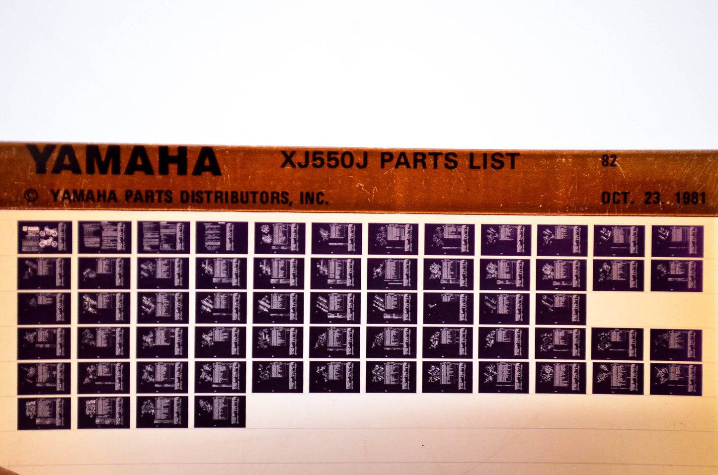 OEM Yamaha XJ550J 1981/October 23 '82 Parts List Microfiche