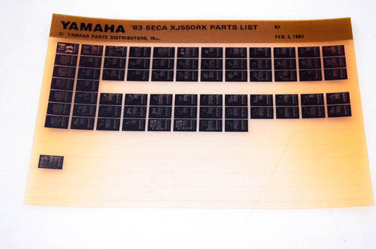 OEM Yamaha XJ550RK 1983/February 3 '83 Seca Parts List Microfiche