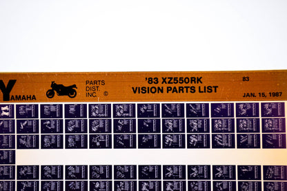 OEM Yamaha XZ550RK 1987/January 15 '83 Vision Parts List Microfiche