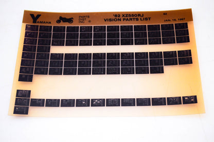 OEM Yamaha XZ550RJ 1987/January 19 '82 Vision Parts List Microfiche