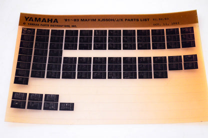 OEM Yamaha XJ550H/J/K 1983/October 11 '81 - '83 Vision Parts List Microfiche