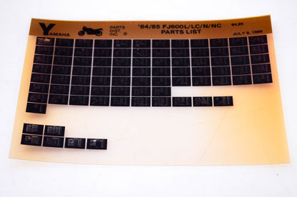 OEM Yamaha FJ600L/LC/N/NC 1986/July 9 '84 - '85 Parts List Microfiche