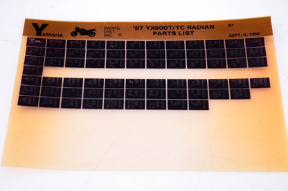 OEM Yamaha YX600T/TC 1986/September 9 '87 Radian Parts List Microfiche