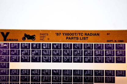 OEM Yamaha YX600T/TC 1986/September 9 '87 Radian Parts List Microfiche