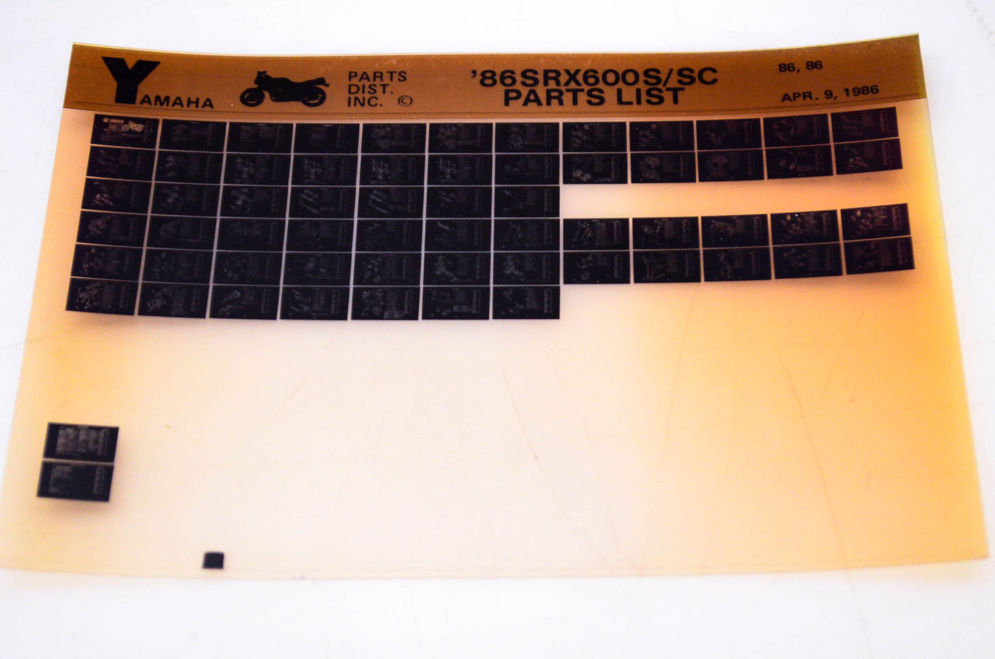 OEM Yamaha SRX600S/SC 1986/April 9 '86 Parts List Microfiche
