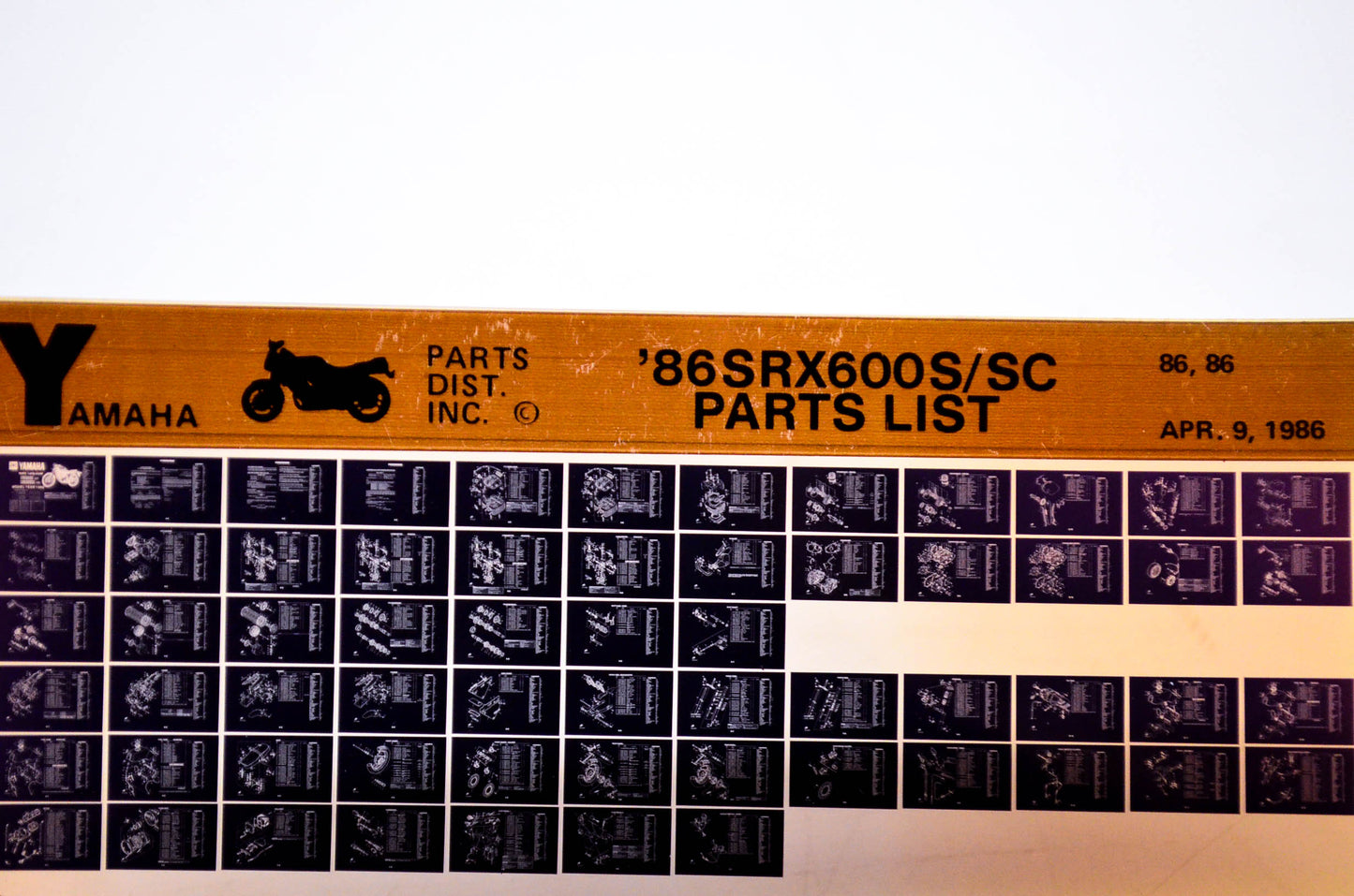OEM Yamaha SRX600S/SC 1986/April 9 '86 Parts List Microfiche