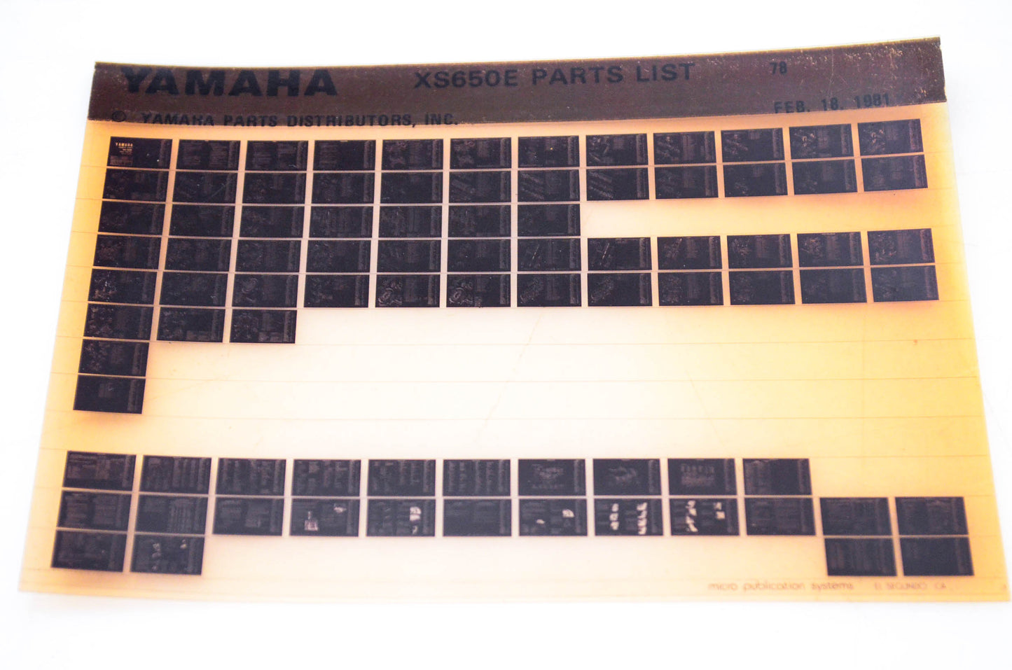 OEM Yamaha XS650E 1981/February 18 '78 Parts List Microfiche